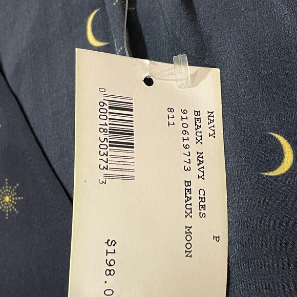NWT Rails Beaux Ruffle Waist Navy Crescent Moon Silk Blouse -XS - Picture 13 of 13